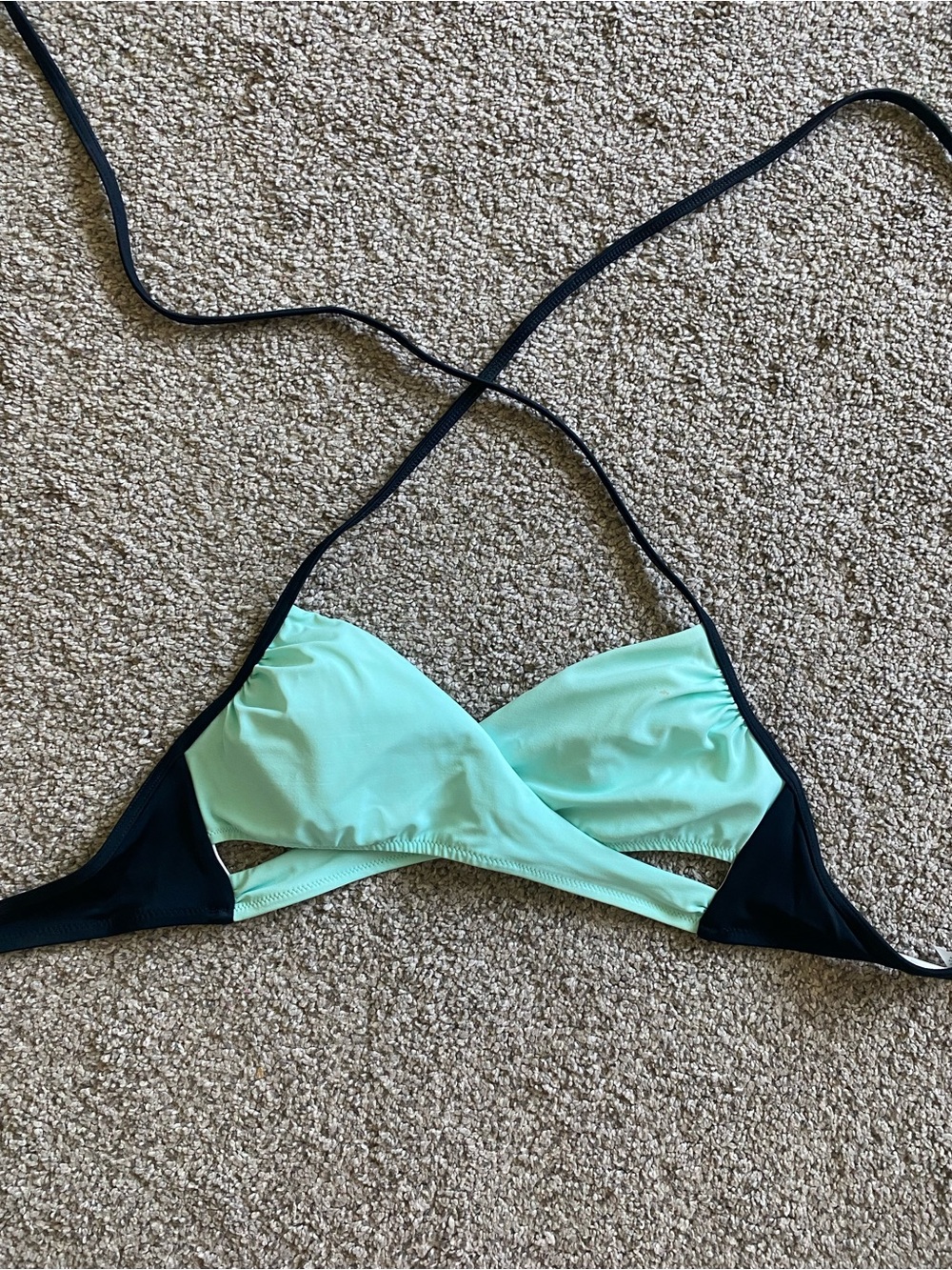 PINK Victoria's Secret Light Blue and Black Cross-Front Bikini Top